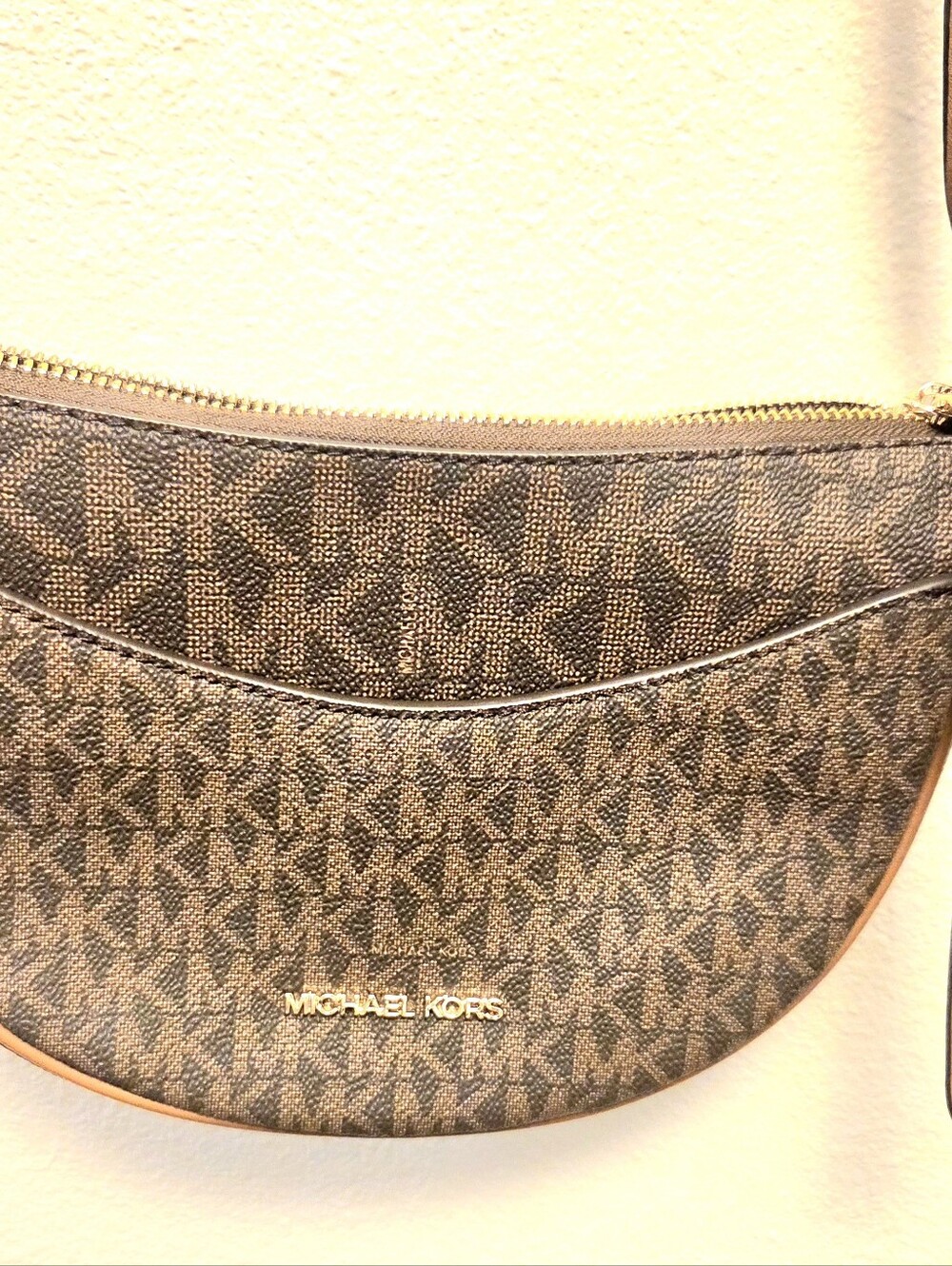 NEOT Michael Kors Brown Logo Crescent Shoulder Bag